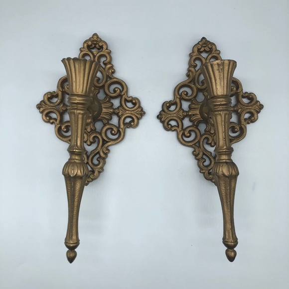 Vintage Metal Hollywood Regency Wall Candle Holders